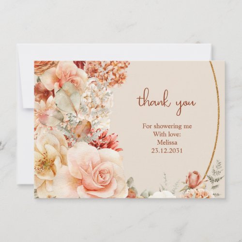 Bohemian colorful fall floral sage rusty blush thank you card