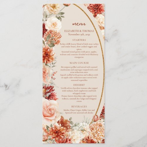 Bohemian colorful fall floral sage rusty colorful menu