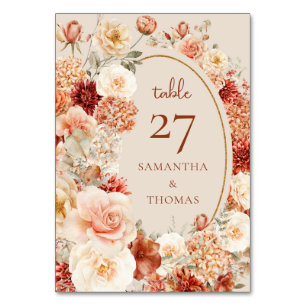 Bohemian colorful fall floral sage rusty colorful table number