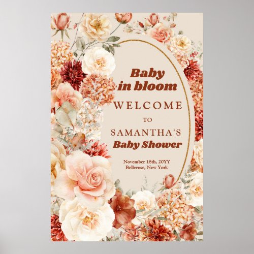 Bohemian colorful fall floral sage rusty Welcome Poster