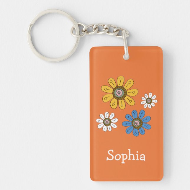 Bohemian Colorful Flowers Custom Name Keychain (Front)