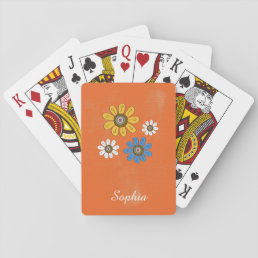Bohemian Colorful Flowers Custom Name Playing Cards