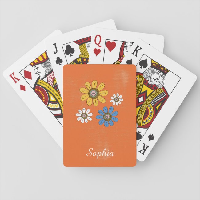 Bohemian Colorful Flowers Custom Name Playing Cards