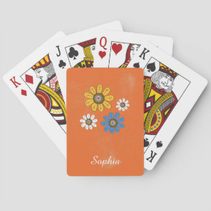 Bohemian Colorful Flowers Custom Name Poker Cards
