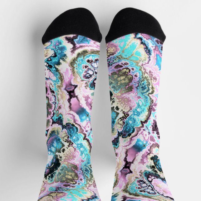 Bohemian Colorful Pastel Fractal Marble Abstract Socks (Top)