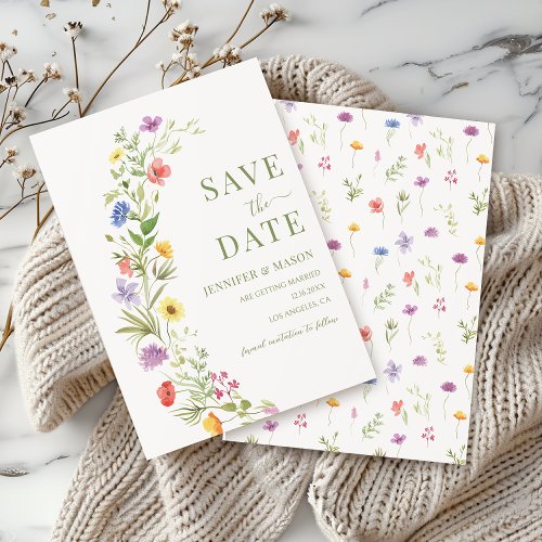 Bohemian Colorful Wildflower Wreath Save The Date Invitation