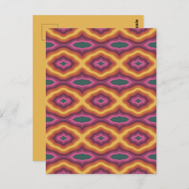 Bohemian Colour Palette Wavy Lattice Pattern Art Postcard (Front/Back)