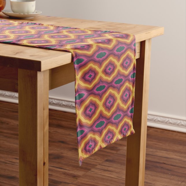Bohemian Colour Palette Wavy Lattice Pattern Art Short Table Runner (In Situ)