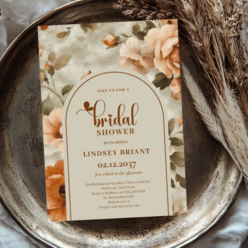Bohemian Copper Flowers Sage Bridal Shower Invite