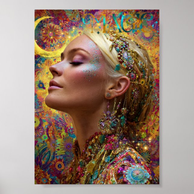 Bohemian Cosmic Goddess Art Print| Magic Woman  Poster (Front)