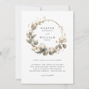 Bohemian cotton & eucalyptus wreath wedding invitation