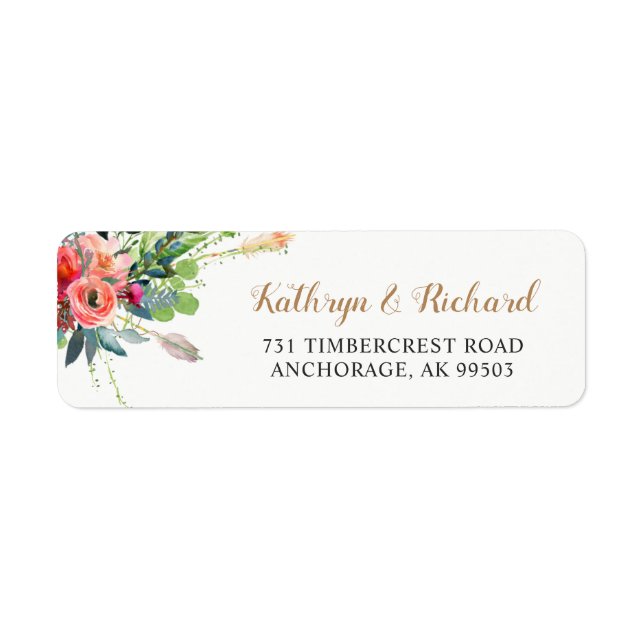 Bohemian Country Flowers Arrow Wedding Address Label (Front)