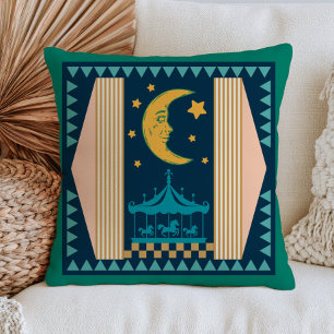 Bohemian Crescent Moon Celestial Circus Scenery Throw Pillow