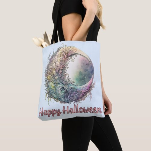 Bohemian Crescent Moon Pastel Greenery Halloween Tote Bag