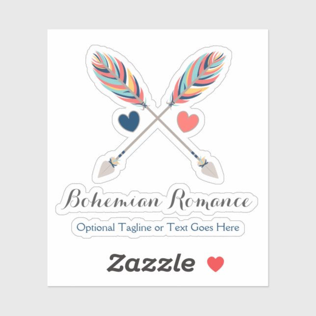 Bohemian Crossed Arrows & Hearts Name Logo Sticker (Sheet)