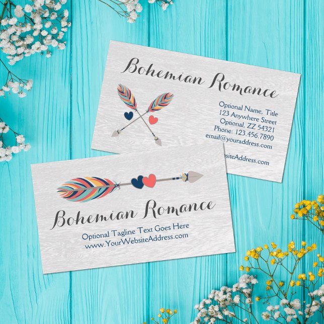 Bohemian Crossed Arrows On Rustic Wood Boho Chic Business Card (Creator Uploaded)