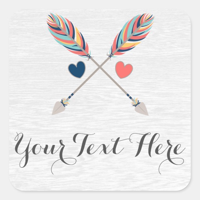 Bohemian Crossed Arrows On Rustic Wood Boho Chic Square Sticker (Front)