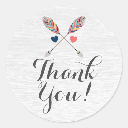 Bohemian Crossed Arrows On Rustic Wood Thank You Classic Round Sticker