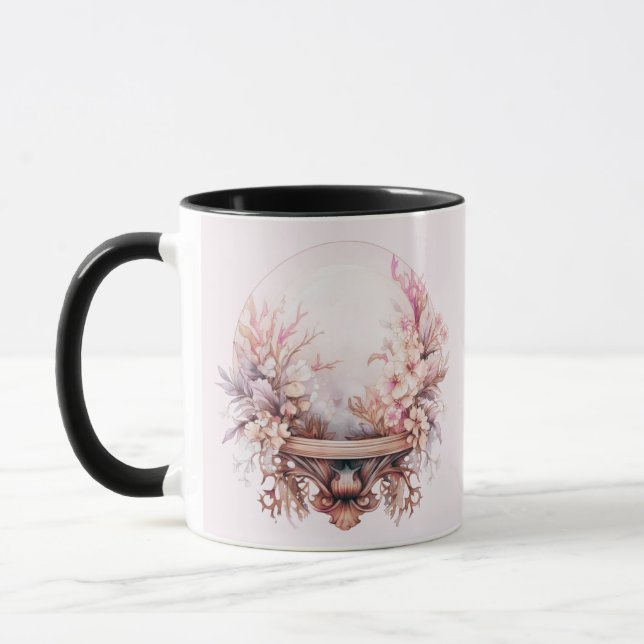 Bohemian Crystal Ball Flowers Pink Halloween Mug (Left)