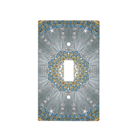 Bohemian crystal rhinestone Silver blue mandala Light Switch Cover