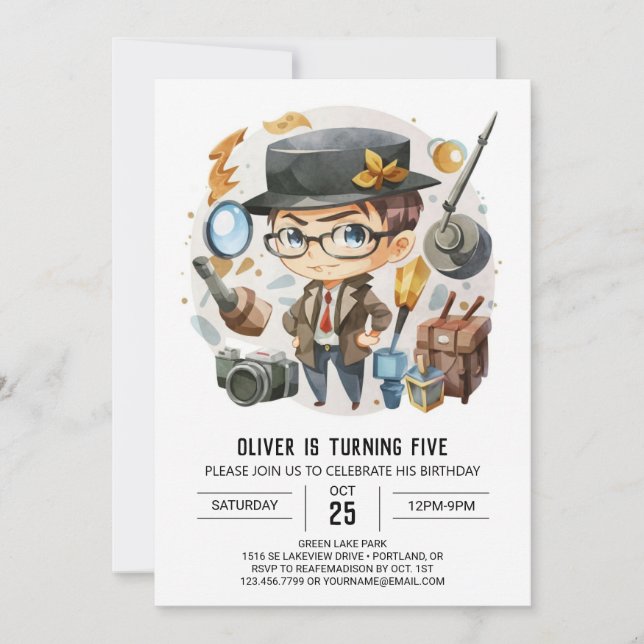 Bohemian Custom Detective Birthday Invitation (Front)