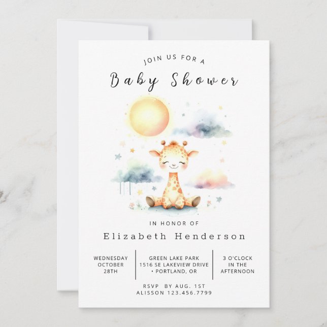 Bohemian Custom Giraffe Baby Shower  Invitation (Front)