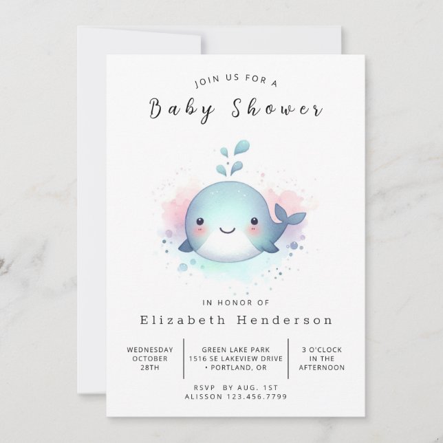 Bohemian Custom Whale Baby Shower Invitation (Front)