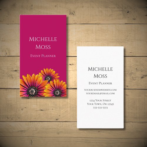 Bohemian Daisies Boho Magenta Whimsical  Business Card