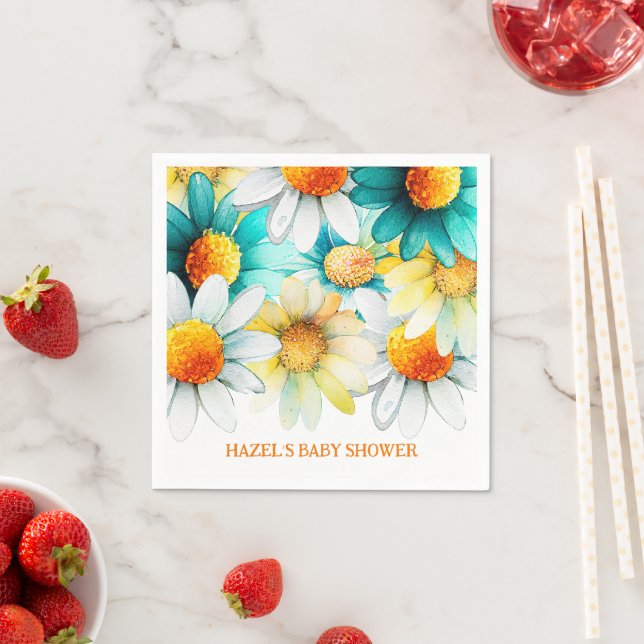 Bohemian Daisies Wildflower Name Baby Shower Napkins (Insitu)