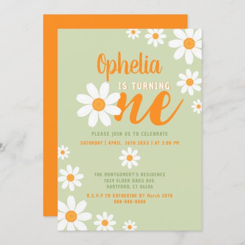 Bohemian Daisy 1st Birthday Party Sage Green Cute Invitation