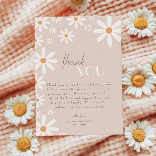 Bohemian Daisy Baby in Bloom Baby Shower Thank You Card