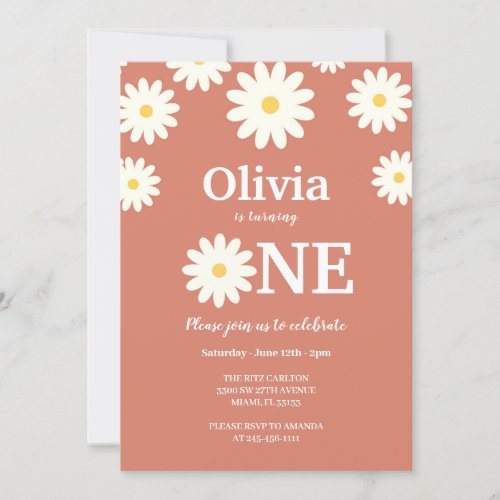 Bohemian Daisy Floral 1st Birthday Party  Invitation