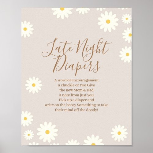 Bohemian Daisy Floral Baby Late Night Diapers Sign