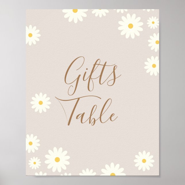 Bohemian Daisy Floral Baby Shower Gifts Table Sign (Front)