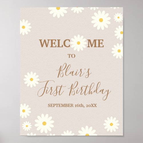 Bohemian Daisy Floral Birthday Welcome Sign