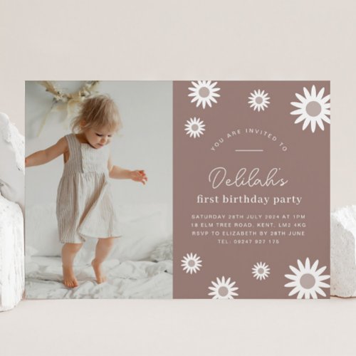 Bohemian Daisy Landscape Photo Birthday Invitation