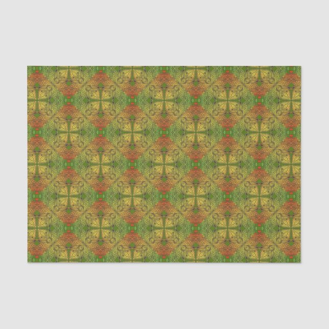 Bohemian Damask in Green Yellow Orange Tissue Paper (Front)