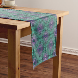 Bohemian Damask in Peacock Blue Teal Purple Short Table Runner
