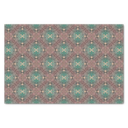 Bohemian Damask in Pink Salmon Sea Green Decoupage Tissue Paper