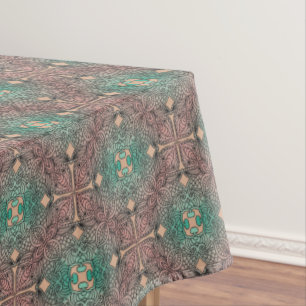 Bohemian Damask in Pink Salmon Sea Green Tablecloth