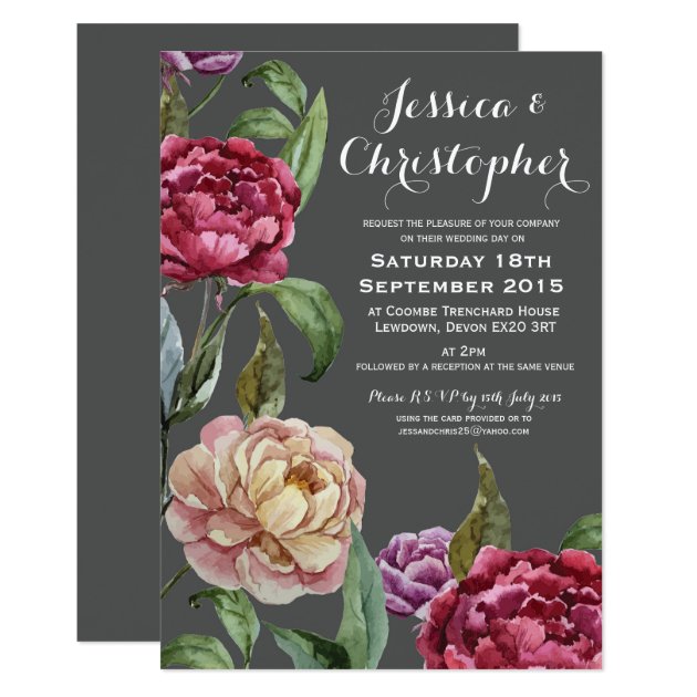 Bohemian Dark Floral Custom Wedding Invitations