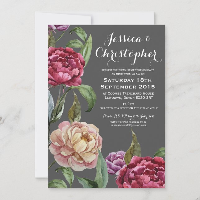 Bohemian Dark Floral Custom Wedding Invitations (Front)