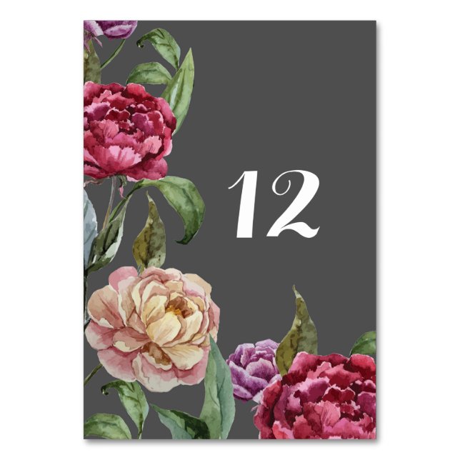 Bohemian Dark Floral Wedding Table Name or Number Table Number (Front)