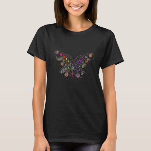 Bohemian Dark Leather Neon Butterfly T_Shirt
