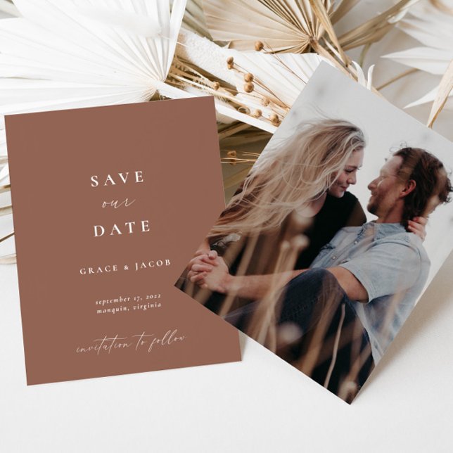 Bohemian Dark Mauve Script Photo Save The Date (Bohemian Dark Mauve Script Photo Save The Date)