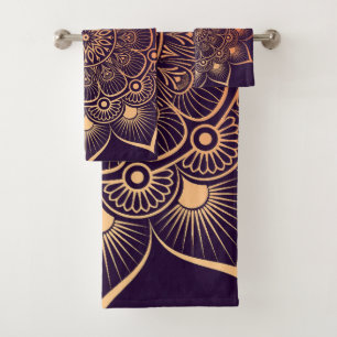 Bohemian Dark Purple and Peach Mandala Bath Towel