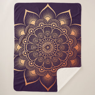 Bohemian Dark Purple and Peach Mandala Sherpa Blanket