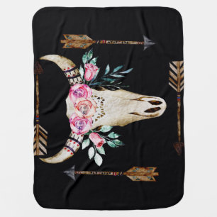 Bohemian Deer Skull Watercolor Art Baby Blanket