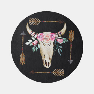 Bohemian Deer Skull Watercolor Art Rug