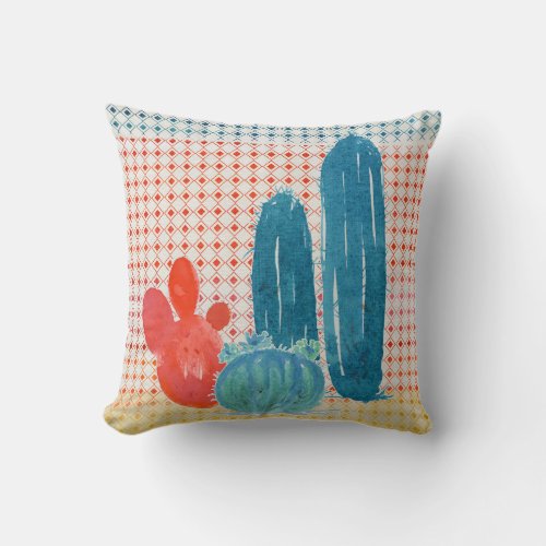 Bohemian Desert BOHO Retro Cactus Watercolor Art Throw Pillow